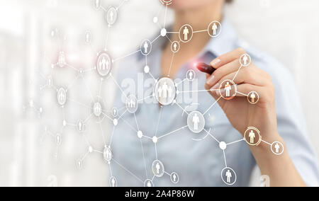 HR Human resources management peoples relation organisation structure virtual screen mixed media double exposure Stock Photo