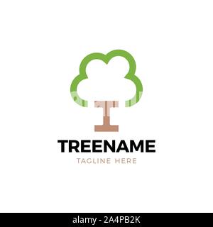 tree logo vector design. Simple green Modern line vector illustration. Minimalist green tree logotype symbol Stock Vector
