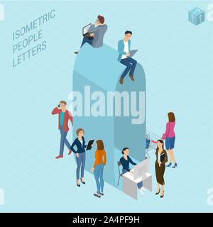 Isometric numbers with people Stock Vector