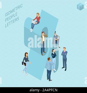 Isometric numbers with people Stock Vector
