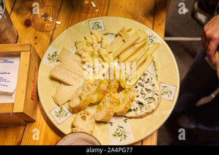 A cheese platter from deli bar Magnum in the Basque country city of Bilbao in Northern Spain Stock Photo