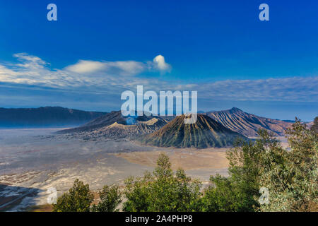 Mount Bromo, is an active volcano and part of the Tengger massif, in East Java, Indonesia. Stock Photo