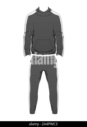 Mens Sport Outfit Suit Template, Running Gym Sportwear, Tracksuit Fitness Hoody and Pants for winter. Long Male sport Clothing Set for training, run. Vector isolated design on white background. Stock Vector