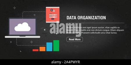 Data organization concept of banner internet with icons in vector. Web banner template for website, banner internet for mobile design and social media Stock Vector