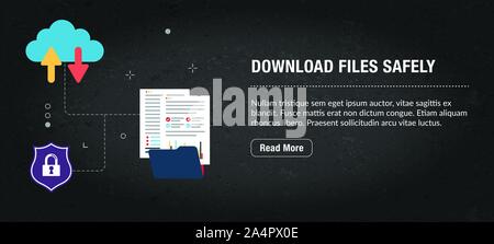 Download file safely concept banner internet with icons in vector. Web banner template for website, banner internet for mobile design and social media Stock Vector