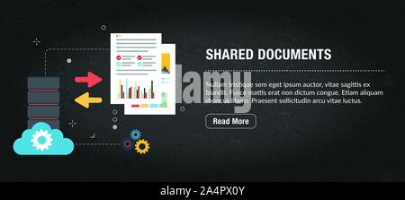 Shared documents concept banner internet with icons in vector. Web banner template for website, banner internet for mobile design and social media app Stock Vector