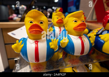Funny Donald Trump rubber duck novelty toy 2020 election campaign souvenirs for sale. Stock Photo