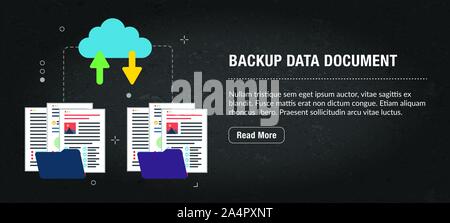 Backup data document, banner internet with icons in vector. Web banner template for website, banner internet for mobile design and social media app.Bu Stock Vector