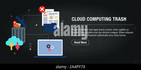 Cloud computing trash, banner internet with icons in vector. Web banner template for website, banner internet for mobile design and social media app.B Stock Vector