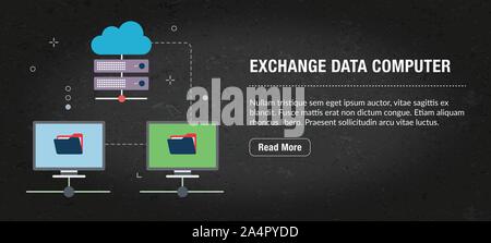 Exchange data computer, banner internet with icons in vector. Web banner template for website, banner internet for mobile design and social media app. Stock Vector