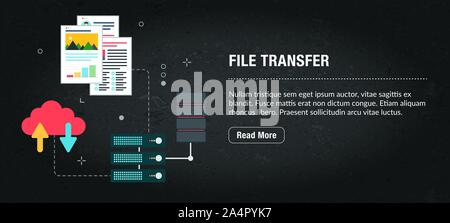 File transfer, banner internet with icons in vector. Web banner template for website, banner internet for mobile design and social media app.Business Stock Vector