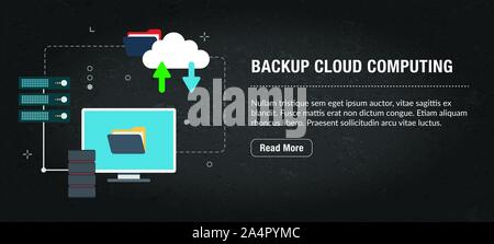 Backup cloud computing, banner internet with icons in vector. Web banner template for website, banner internet for mobile design and social media app. Stock Vector