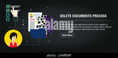 Delete documents, banner internet with icons in vector. Web banner template for website, banner internet for mobile design and social media app.Busine Stock Vector