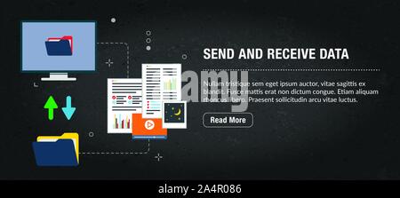 Send and receive data, banner internet with icons in vector. Web banner template for website, banner internet for mobile design and social media app.B Stock Vector