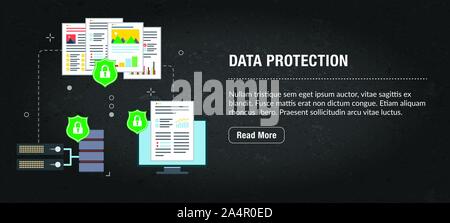 Data protection concept. Internet banner with icons in vector. Web banner for business, finance, strategy, investment, technology and planning. Stock Vector