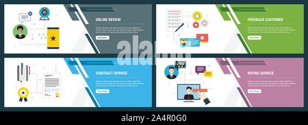 Web banners concept in vector with online review, feedback customer, contract service and rating service. Internet website banner concept with icon se Stock Vector