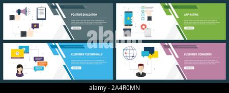 Vector set of vertical web banners with positive evaluation, app rating, customer testimonials and customer comments. Vector banner template for websi Stock Vector