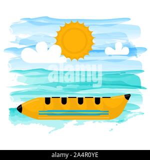 Floating banana boat on a tropical beach - Vector Stock Vector