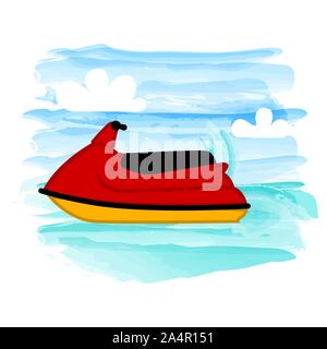 Jet ski on a tropical beach. Watercolor - Vector illustration Stock Vector