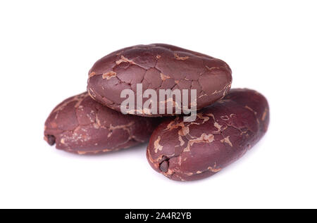 Peeled cacao beans, isolated on white background. Roasted and aromatic cocoa beans, natural chocolate. Stock Photo