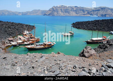 Nea Kameni, Greece. Island in the Aegean Sea formed as a result of volcanic eruptions. Located within the flooded Santorini caldera. Stock Photo