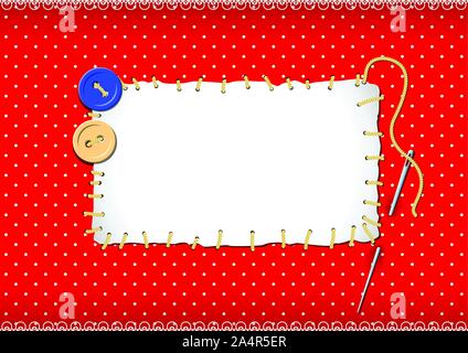 Stitched patch with buttons and needle Stock Vector