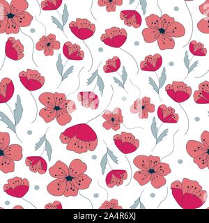 Poppies forever, seamless repeat vector with poppy flowers in bloom, surface pattern Stock Vector