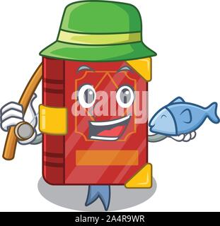 Fishing magic spell book isolated in character Stock Vector