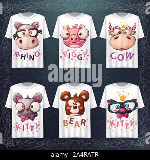 Set cute animals head - idea for print t-shirt Stock Vector