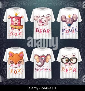 Set cute animals head - idea for print t-shirt Stock Vector