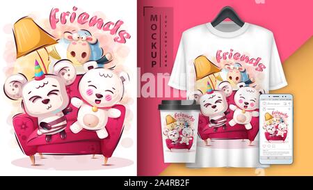 Cute friends poster and merchandising Stock Vector