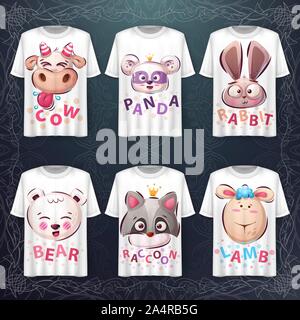 Set cute animals head - idea for print t-shirt Stock Vector