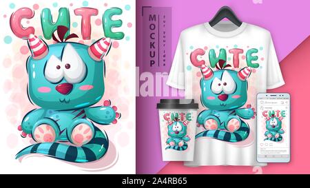Teddy monster poster and merchandising Stock Vector