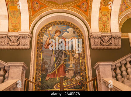 Minerva Peace Mosaic Thomas Jefferson Building Library of Congress Washington DC. Opened 1897.  Mosaic by Elihu Vedder 1896. MInerva Greek Goddess of Stock Photo