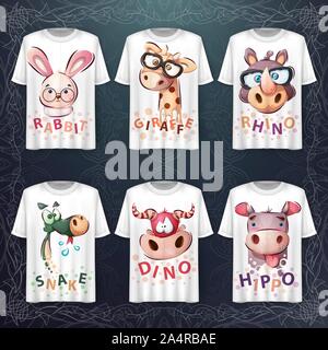 Set cute animals head - idea for print t-shirt Stock Vector