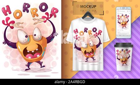 Halloween monster poster and merchandising Stock Vector