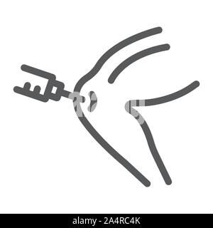 Knee injection line icon, orthopedic and medical, bone injection sign, vector graphics, a linear pattern on a white background. Stock Vector