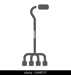 Quad walking stick glyph icon, orthopedic and medical, quad cane sign, vector graphics, a solid pattern on a white background. Stock Vector