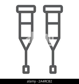 Walking crutches line icon, orthopedic and medical, support cane sign, vector graphics, a linear pattern on a white background. Stock Vector