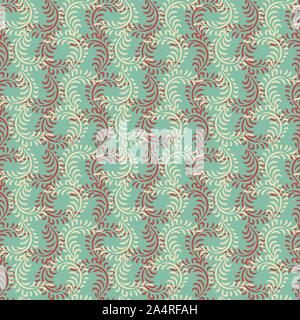 seamless vector pattern with two colores of leaveson a mint green background Stock Vector