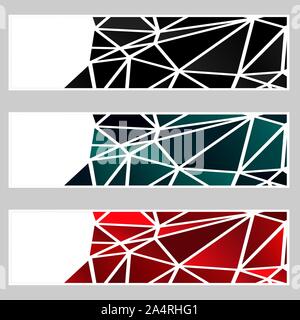 Set of dark polygonal geometric banners, abstract backgrounds. Stock Vector