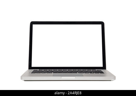 laptop computer mock up with empty blank white screen isolated on white background with clipping path, front view. modern computer technology concept Stock Photo