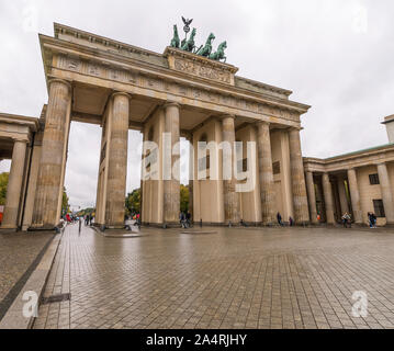 Berlin, Germany: an angular view of the Brandenburg Gate in a moment of tranquility Stock Photo