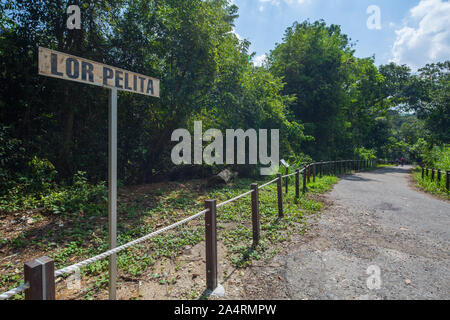 Old road sign of Lor Pelita at Thomson Nature Park in Singapore. Stock Photo