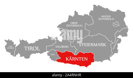 Carinthia red highlighted in map of Austria Stock Photo