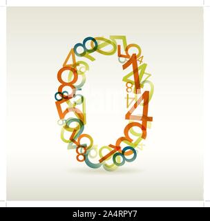 Number zero made from colorful numbers -  check my portfolio for other numbers Stock Vector