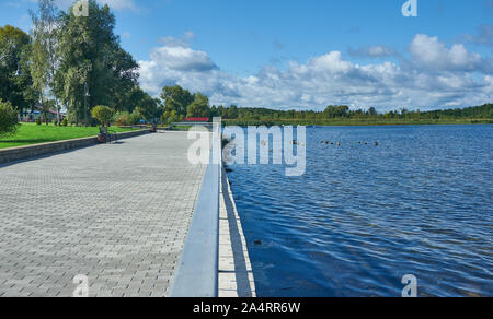 Myadzyel resort city in the Minsk Region of Belarus.embankment lake  Myastro Stock Photo