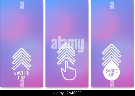 Swipe up, set of buttons for ui screen social media. Arrow web icon for advertising and marketing in social media application. Scroll or swipe up Stock Vector