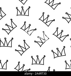 Seamless pattern with crowns isolated on white background. Rough brush painted shapes. Ink street-style abstract grunge illustration. Stock Vector