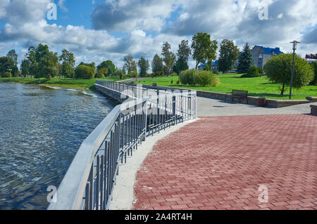 Myadzyel resort city in the Minsk Region of Belarus.embankment lake  Myastro Stock Photo